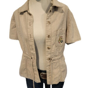 BOBBIE Brooks Short Sleeve Button Down Top With Tied Waist Size M